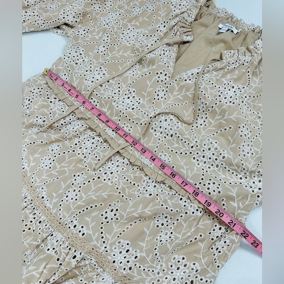 Chico's Eyelet Ruffle Neck Tiered Midi Dress Neutral - Picture 7 of 12